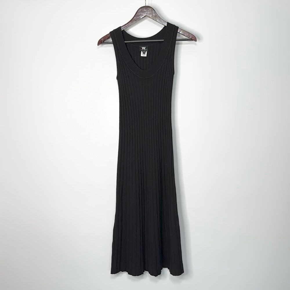W by Worth Black Sleeveless Wool Blend Ribbed Knit Midi Dress XP